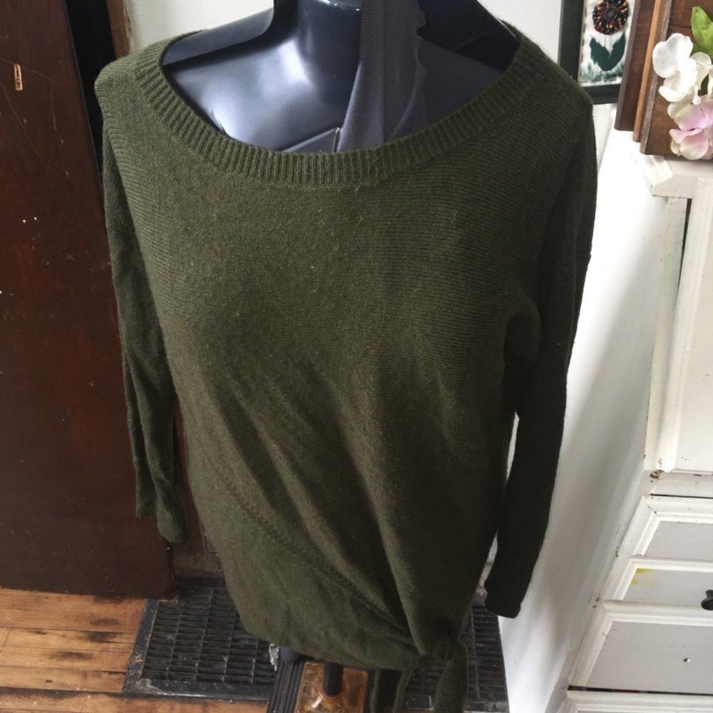 J. crew olive green oversized S sweater tunic with tie hem